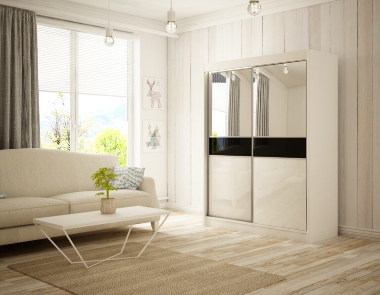 Szafa Przesuwna Tito Lustro 150 cm Biały/Lakobel Czarny - Arton