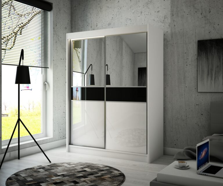 Szafa Przesuwna Tito Lustro 120 cm Biały/Lakobel Czarny - Arton