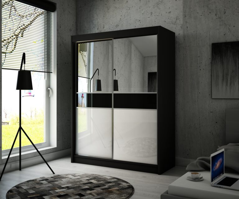 Szafa Przesuwna Tito Lustro 200 cm Czarny + Biały/Lakobel Czarny - Arton