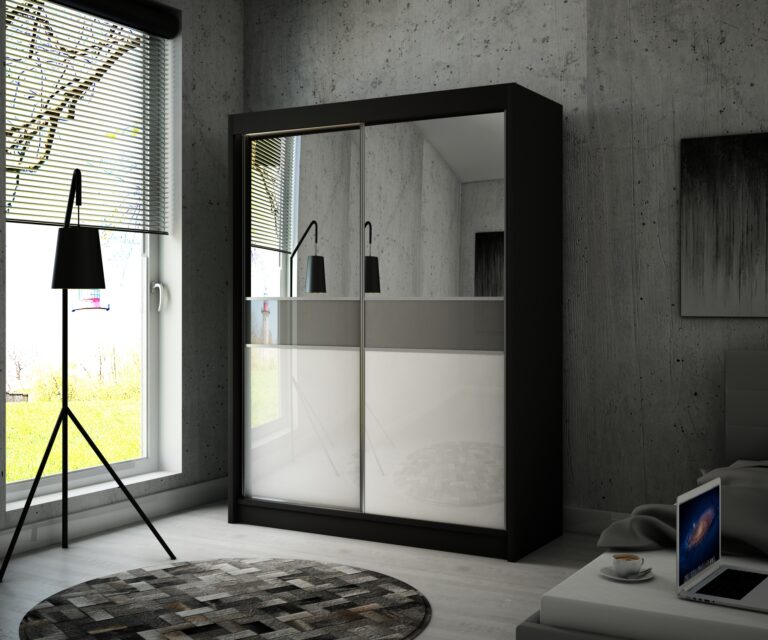 Szafa Przesuwna Tito Lustro 200 cm Czarny + Biały/Lakobel Szary - Arton