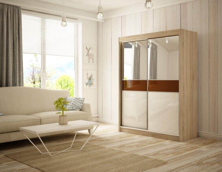 Szafa Przesuwna Tito Lustro 150 cm Dąb Sonoma + Biały/Lakobel Czekoladowy - Arton