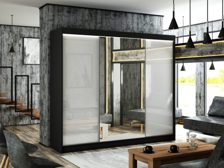 Szafa Przesuwna Velis Lustro 250 cm Czarny/Lakobel Biały - Arton