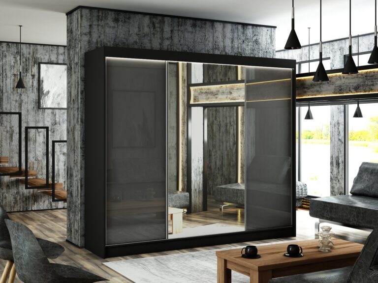 Szafa Przesuwna Velis Lustro 250 cm Czarny/Lakobel Szary - Arton