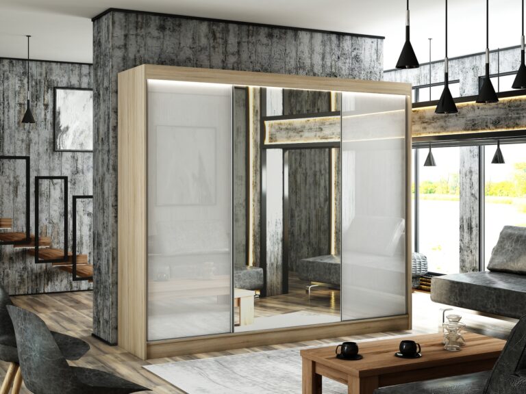 Szafa Przesuwna Velis Lustro 250 cm Dąb Sonoma/Lakobel Biały - Arton