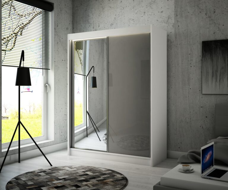 Szafa Przesuwna Velis Lustro 150 cm Biała/Lakobel Szary - Arton