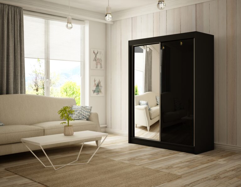 Szafa Przesuwna Velis Lustro 120 cm Czarny/Lakobel Czarny - Arton