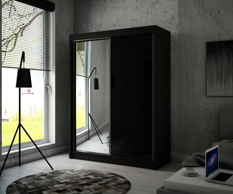 Szafa Przesuwna Velis Lustro 150 cm Czarny/Lakobel Czarny - Arton