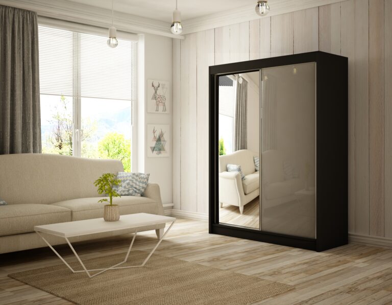 Szafa Przesuwna Velis Lustro 120 cm Czarny/Lakobel Szary - Arton