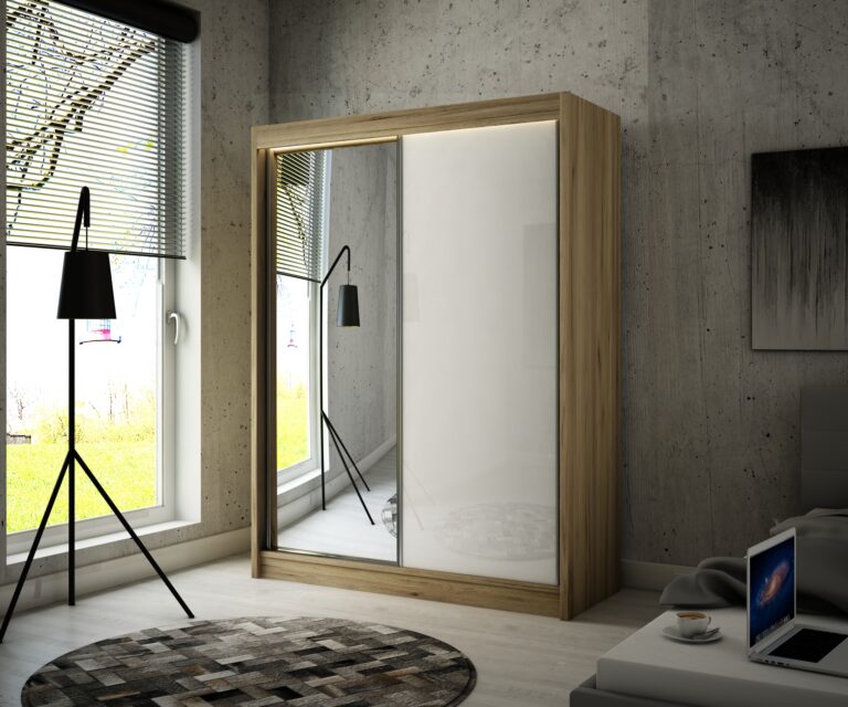 Szafa Przesuwna Velis Lustro 120 cm Dąb Craft Złoty/Lakobel Biały - Arton