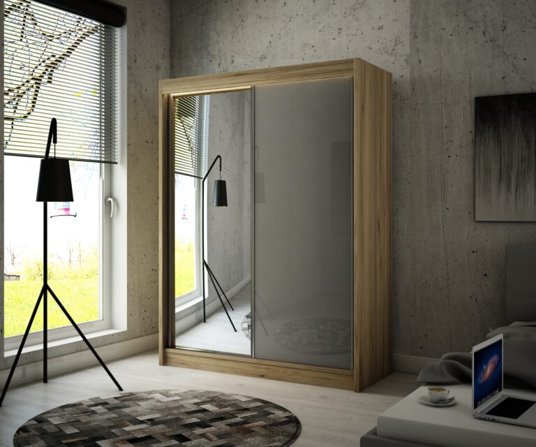 Szafa Przesuwna Velis Lustro 120 cm Dąb Craft Złoty/Lakobel Szary - Arton