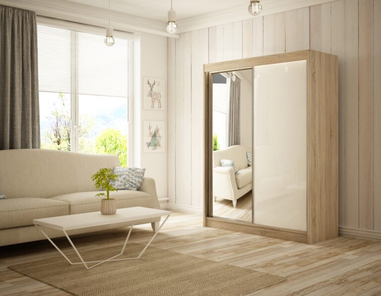 Szafa Przesuwna Velis Lustro 120 cm Dąb Sonoma/Lakobel Biały - Arton