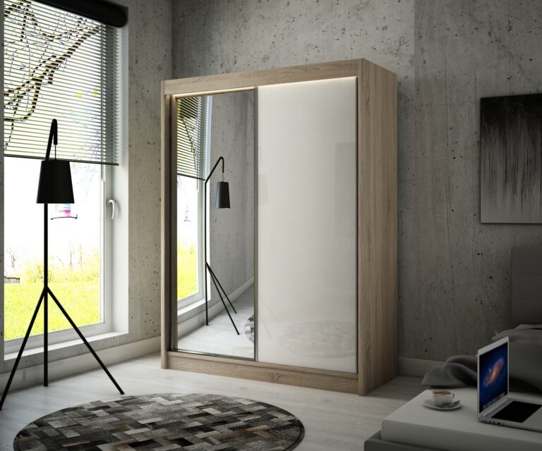 Szafa Przesuwna Velis Lustro 200 cm Dąb Sonoma/Lakobel Biały - Arton