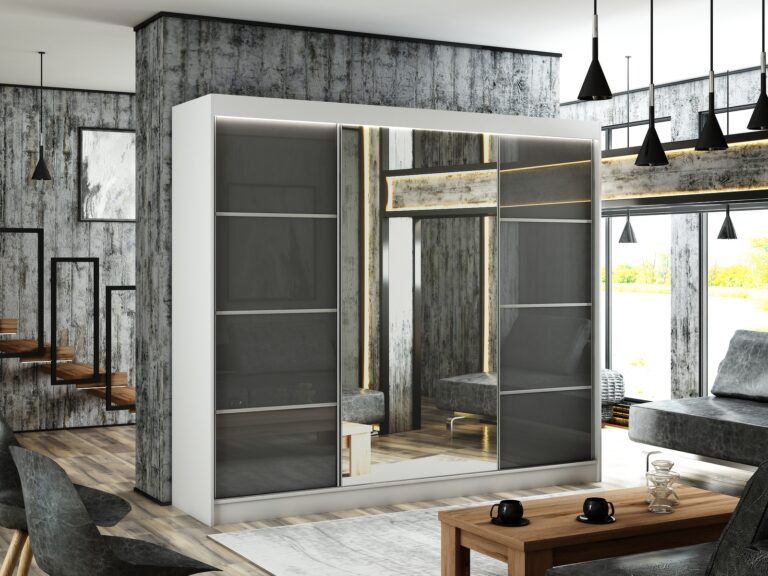 Szafa Przesuwna Velis III Lustro 250 cm Biały/Lakobel Szary - Arton