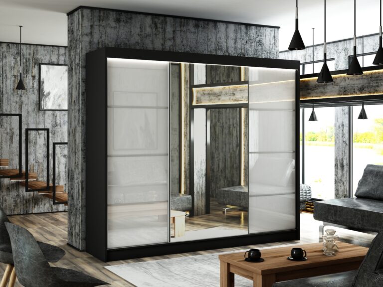 Szafa Przesuwna Velis III Lustro 250 cm Czarny/Lakobel Biały - Arton