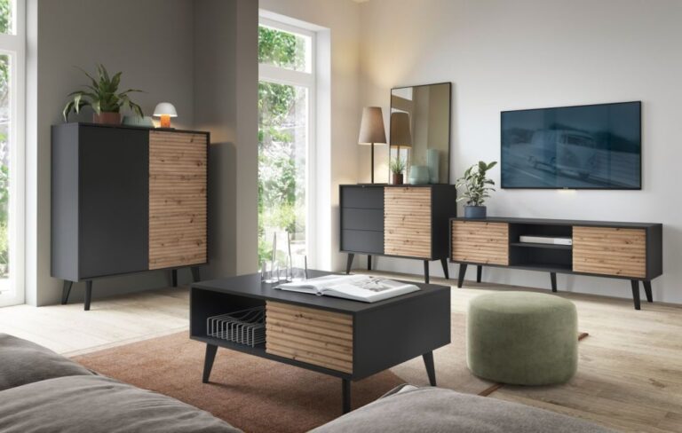 Zestaw Mebli Willow - Dąb Artisan / Czarny - Piaski