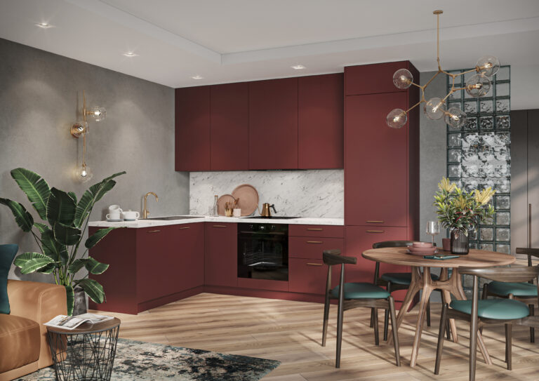 Meble Kuchenne KamMono M4 Rustic Red Super Mat  Narożne 175 cm na 280 cm