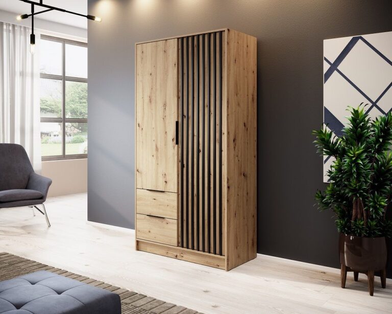 Szafa Nelly z lamelami 2D - Artisan / Lamela Czarna - Piaski