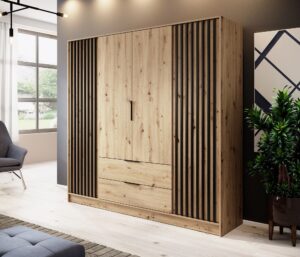 Szafa Nelly 4D z lamelami - Artisan / Lamela Czarna - Piaski