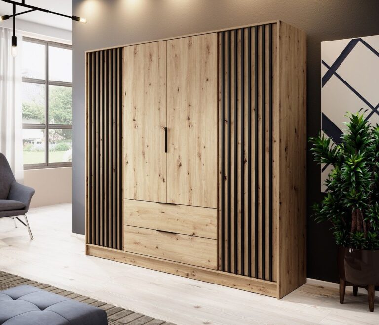 Szafa Nelly 4D z lamelami - Artisan / Lamela Czarna - Piaski