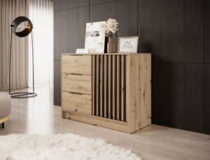 Komoda Nelly 2D z lamelami - Artisan / Lamela Czarna - Piaski