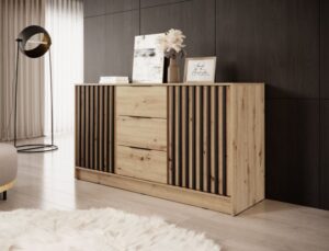 Komoda Nelly 3D z lamelami - Artisan / Lamela Czarna - Piaski