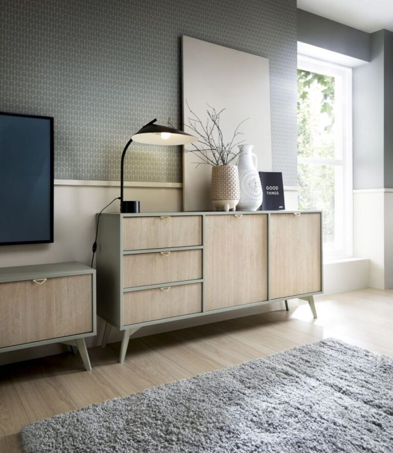 Komoda z szufladami i szafką - Forest KSZ158 - fronty Jodełka Scandi- korpus Eukaliptus - Piaski