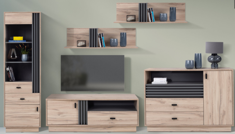 Meble do salonu Allmo - Dąb Estana Jasny / Antracyt - Meblar