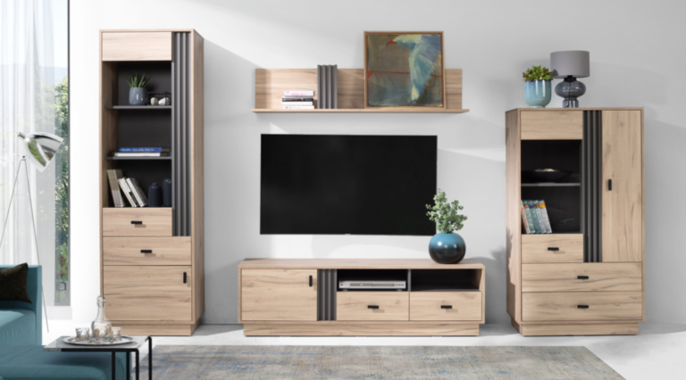 Meble pokojowe Allmo - Dąb Estana Jasny / Antracyt - Meblar