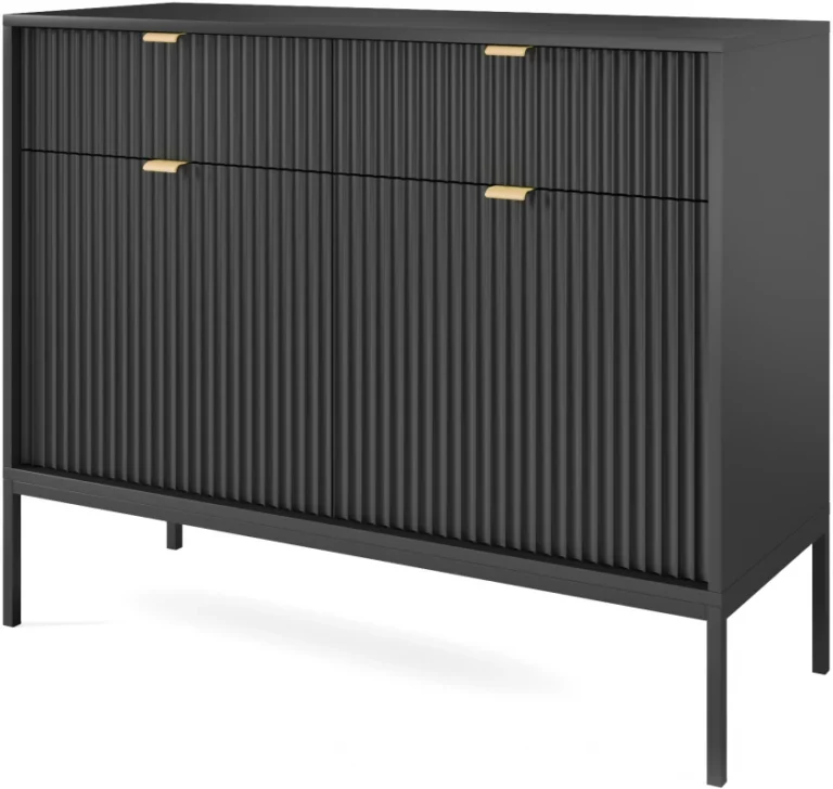 Komoda Nova KSZ104 - Czarna / stelaż czarny / uchwyty złote - Piaski