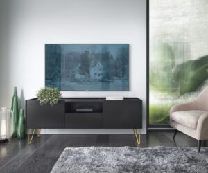 Szafka RTV z szufladą Harmony RTV144 - Czarny Grafit / Marmur Black - Piaski