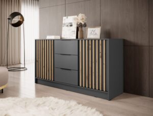 Komoda Nelly 3D z lamelami - Grafit / Lamela Artisan - Piaski