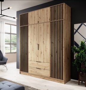 Szafa z nadstawką Nelly 4D z lamelami - Artisan / Lamela Czarna - Piaski