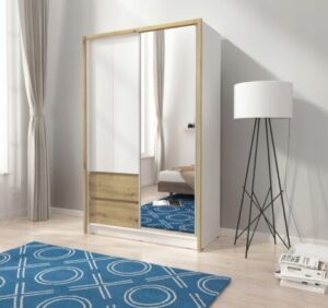 Szafa przesuwna Sara 130 - Biała / Dąb Artisan - Piaski