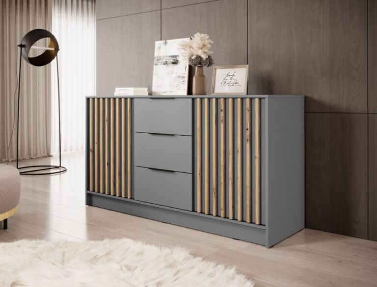 Komoda Nelly 3D z lamelami - Szara / Lamela Artisan - Piaski
