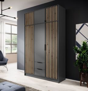 Szafa Nelly 3D z nadstawką z lamelami - Grafit / Lamela Artisan - Piaski