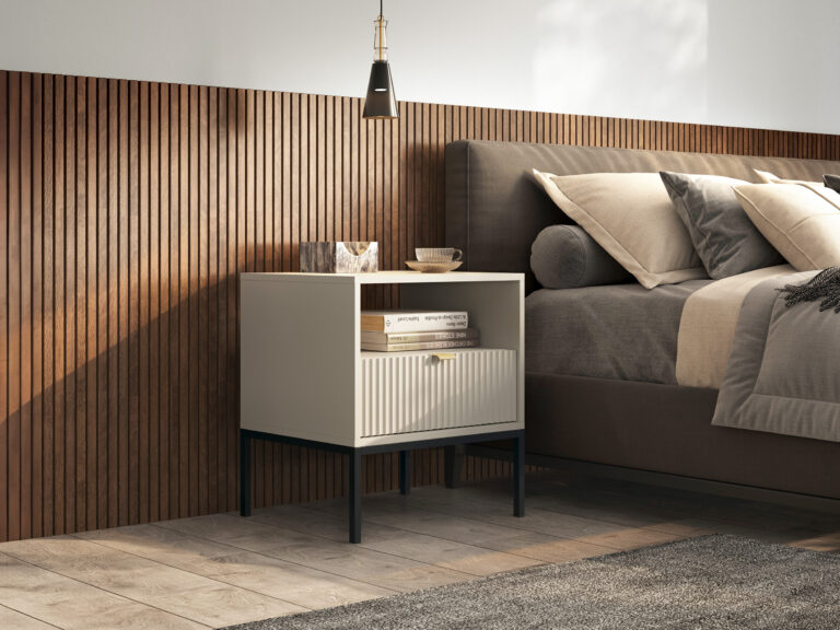 Stolik nocny Nova S54 - Kaszmir / stelaż czarny / uchwyty złote - Piaski