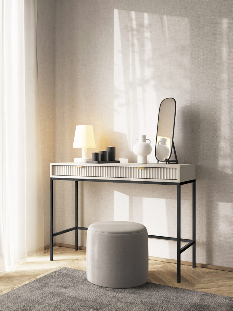 Biurko / Toaletka Nova T104 - Kaszmir / stelaż czarny / uchwyty złote - Piaski