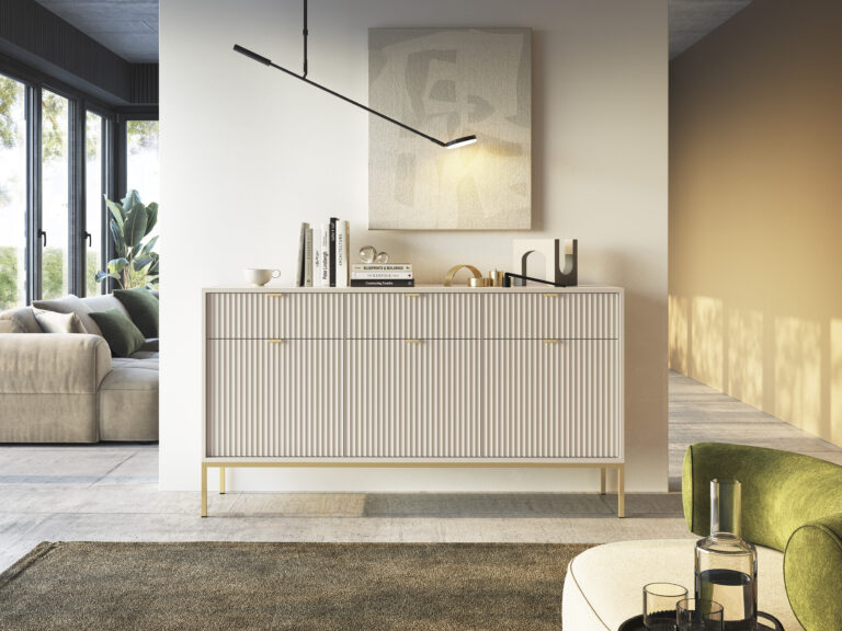 Komoda Nova KSZ154 - Kaszmir / stelaż złoty / uchwyty złote - Piaski