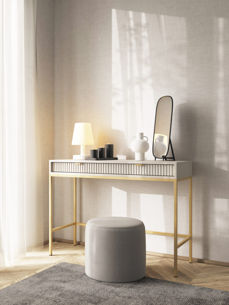 Biurko / Toaletka Nova T104 - Kaszmir / stelaż złoty / uchwyty złote - Piaski