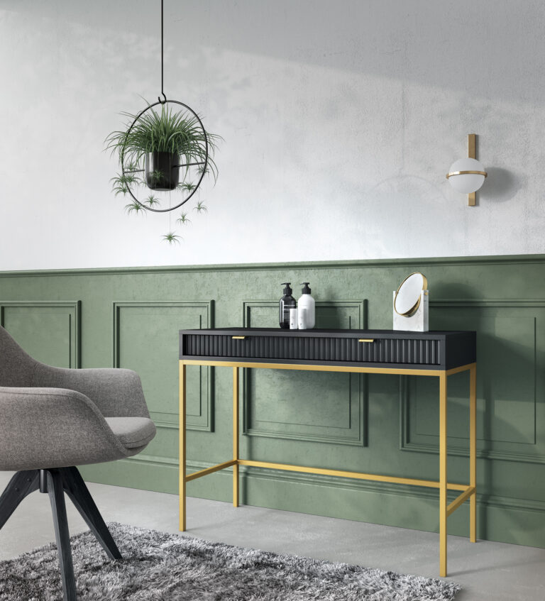 Biurko / Toaletka Nova T104 - Czarne / stelaż złoty / uchwyty złote - Piaski