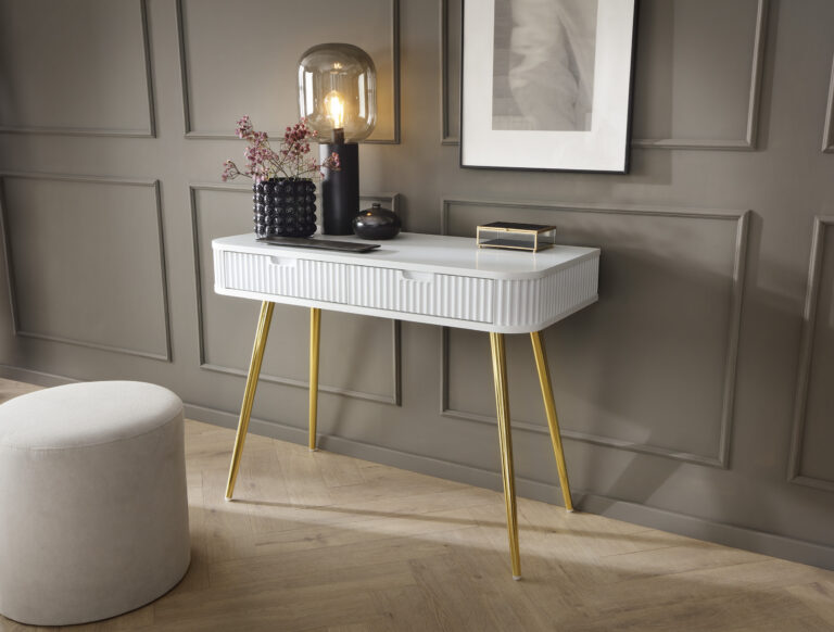 Toaletka na złotych nóżkach Zova T103 cm - MDF - Biała - Piaski