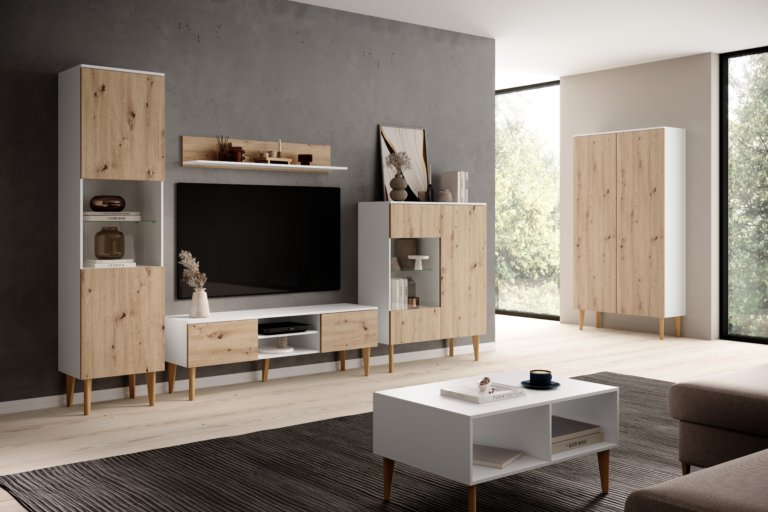 Zestaw Mebli Bergen do salonu - Dąb Artisan / Biały- Paws