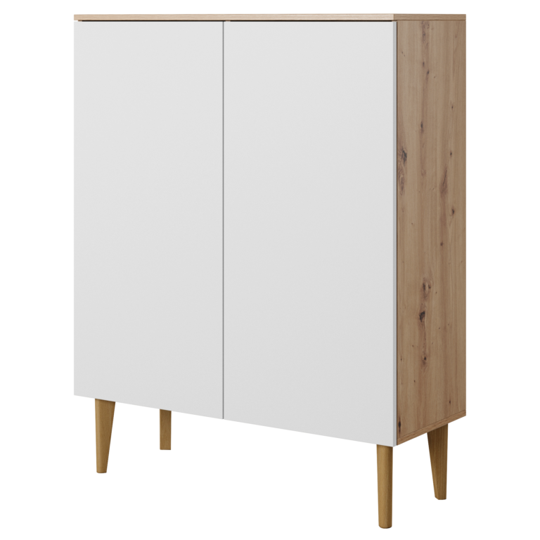 Komoda wysoka Bergen 100 cm - Biały / Dąb Artisan- Paws