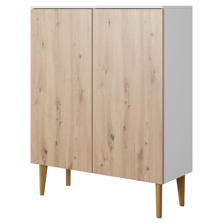 Komoda wysoka Bergen 100 cm - Dąb Artisan / Biały - Paws