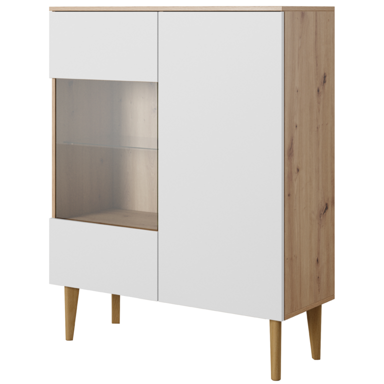 Witryna Bergen 100 cm - Biała / Dąb Artisan - Paws