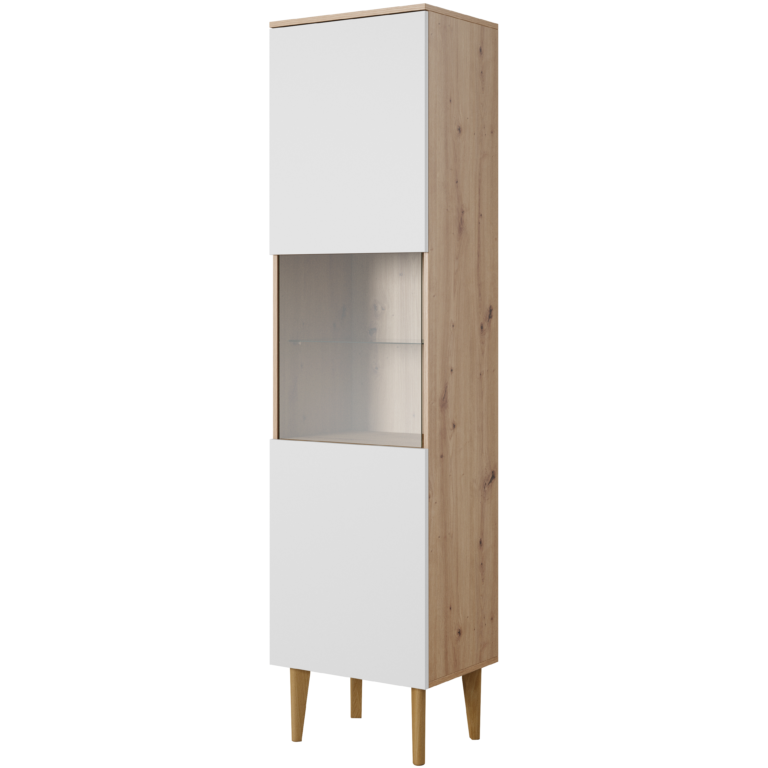 Witryna wąska Bergen 51 cm - Biała / Dąb Artisan - Paws