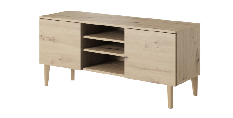 Szafka stolik RTV 120 2D Asgard - Dąb Artisan / Nogi Drewniane - Paws