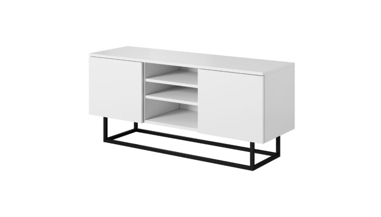 Szafka stolik RTV 120 2D Asgard - Biała / Stelaż Czarny - Paws