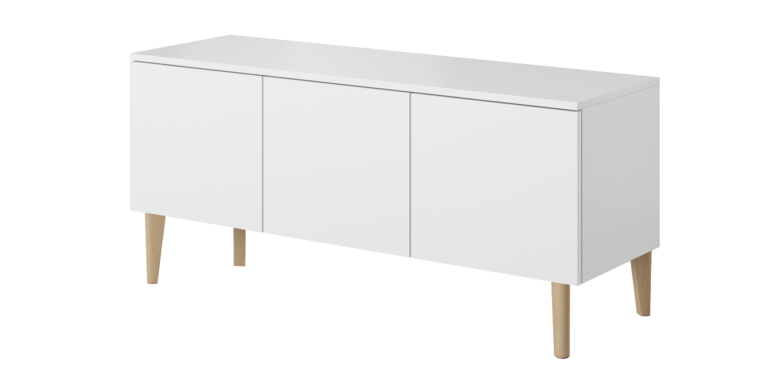 Szafka stolik RTV 120 3D Asgard - Biała / Nogi Drewniane - Paws