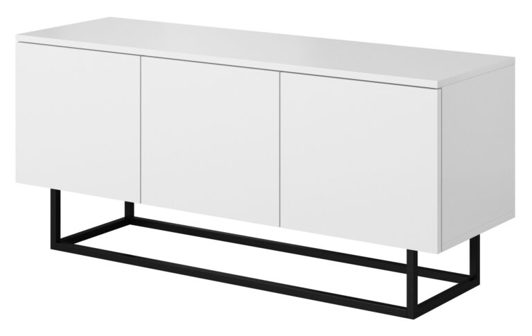 Szafka stolik RTV 120 3D Asgard - Biała / Stelaż Czarny - Paws